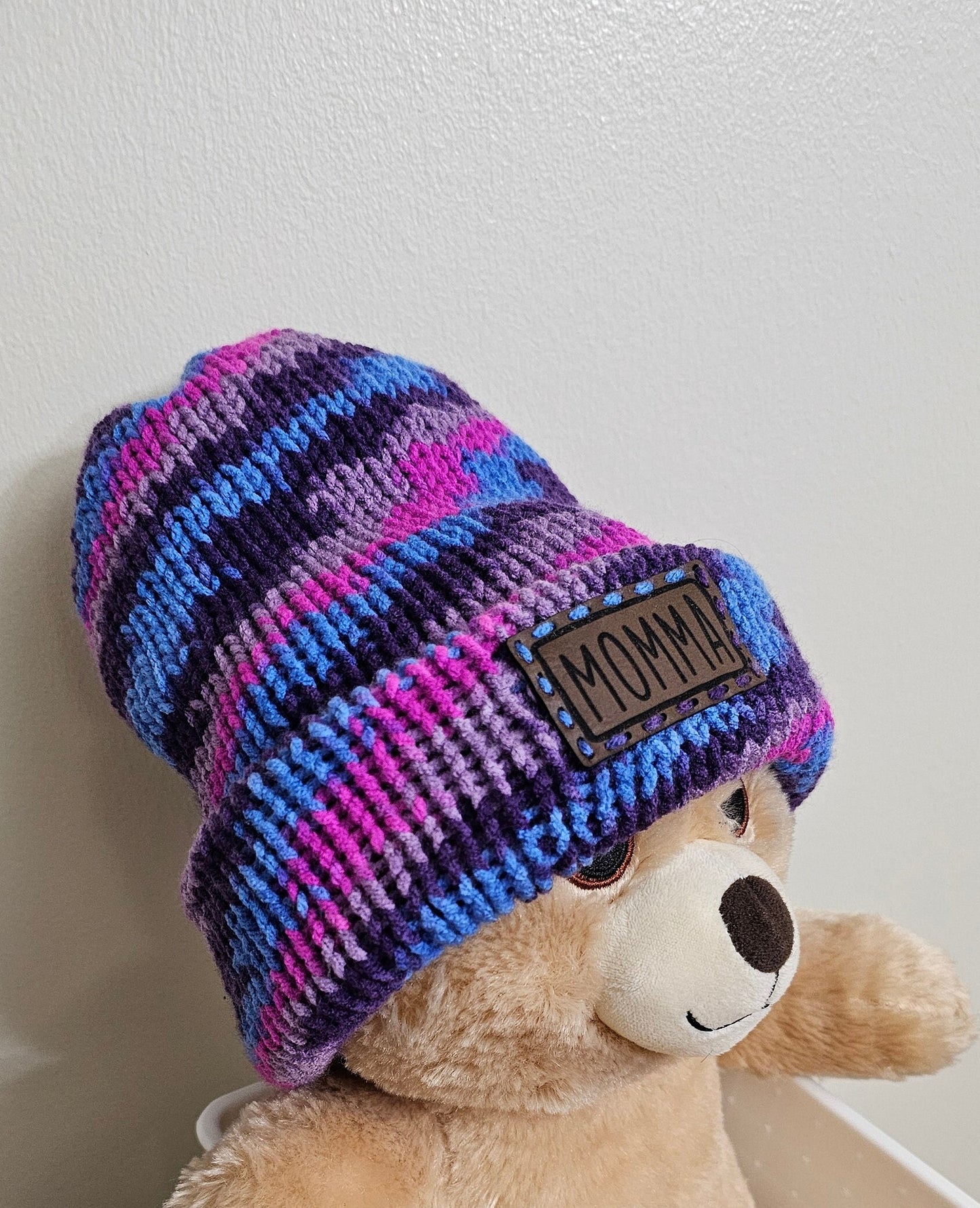 Beanie with patch, custom beanie, leather patch hat, knit beanie, hat for kids, hat for women