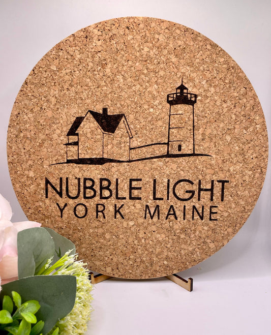 Nubble Lighthouse Cork Trivet, Maine lighthouse, cork trivet, hot plate holder, cork plate, nubble lighthouse, pot holder