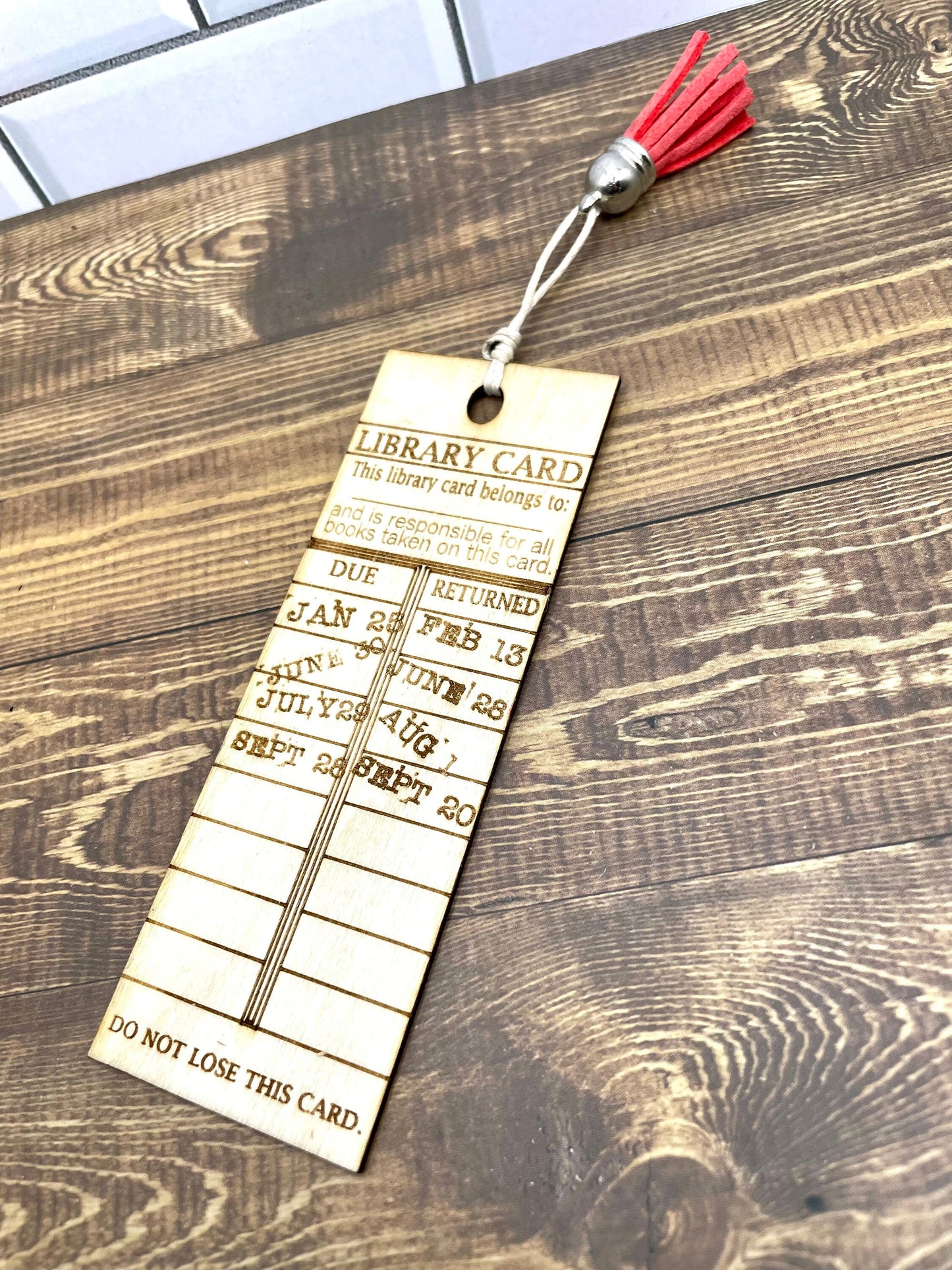 Library Card bookmark, library card due date, bookmark, due date bookmark, wood bookmark, book lover, gift for her, birthday gift, valentine