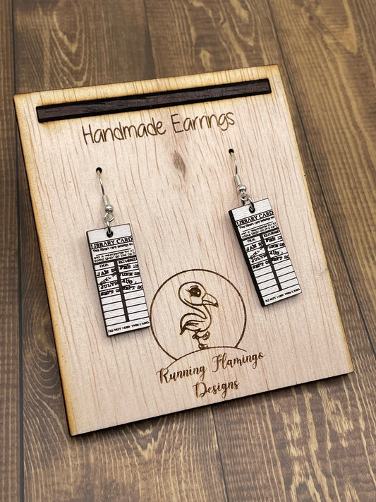 Library Card earrings, library card due date, dangle earrings, due date earrings, wood earrings, book lover, gift for her, birthday gift