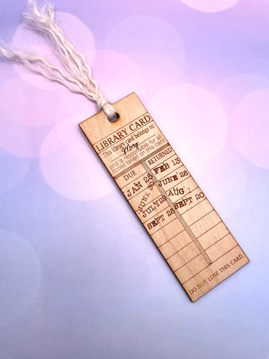 Library Card bookmark, library card due date, bookmark, due date bookmark, wood bookmark, book lover, gift for her, birthday gift, valentine
