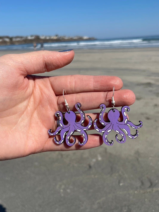 Octopus earrings, wood earrings, summer earrings, dangle earrings, gift for her, gift for teens, teen jewelry, fun earrings