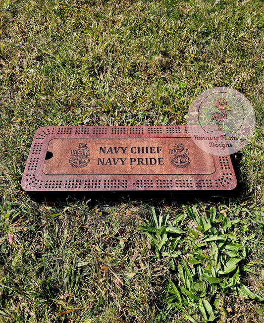 Cribbage board, navy chief gift, chief season, navy chief, military gift, engraved cribbage,wood cribbage board,navy pride,gift for military